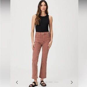 PAIGE Women's Claudine Welt Utility Pockets Dusty Rose Cropped Flare 28